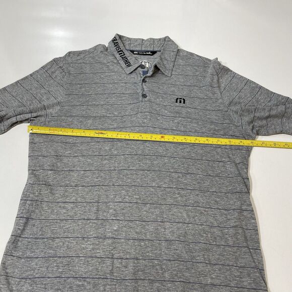 Travis Mathew Men’s Polo Shirt Gray Blue Stripe Golf Tour Embroidered Med - Picture 6 of 7
